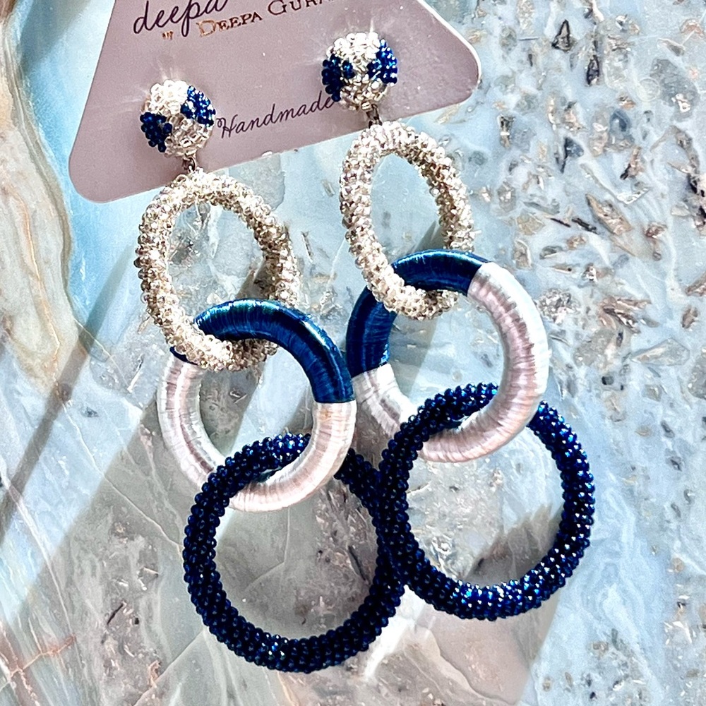 πΊπHPππΊ NWT Deepa Gurnani Beaded Triple Hoop Chandeliers - Picture 2 of 13